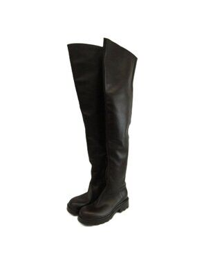 Bottega Veneta Lug Boots Thigh High Long Knee Leather Round Toe Dark Brown